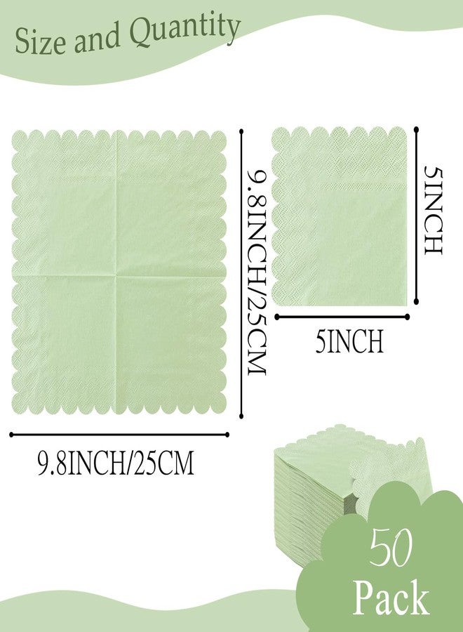 HEIPINIUYE 50 Pieces 3-ply Sage Green Scalloped Paper Napkins Beverage Napkins Disposable for Wedding Birthday Party Paper Dinner Napkins - Image 2